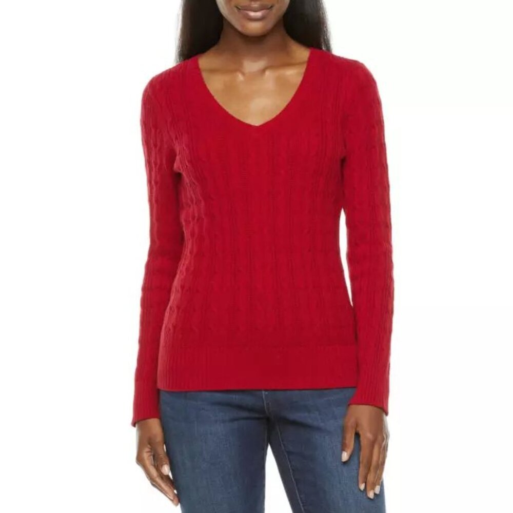 NWT St Johns Bay red cable knit sweater sz small